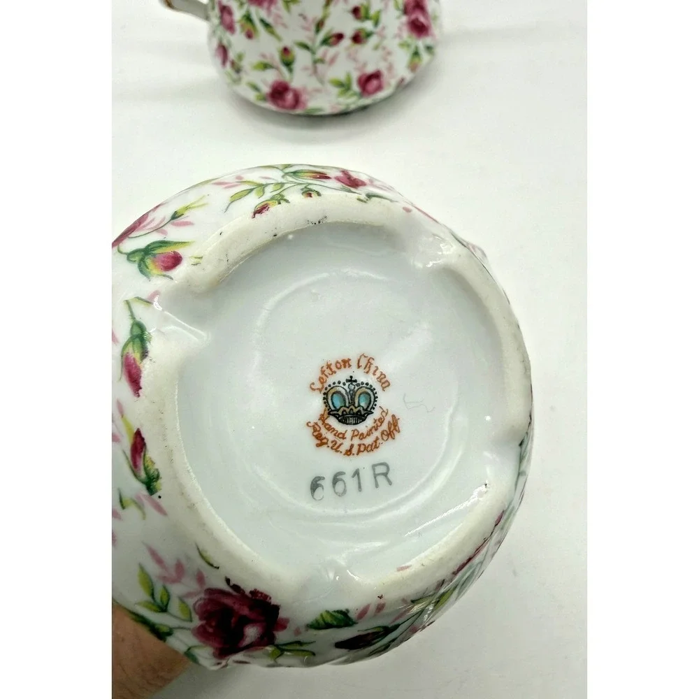 VINTAGE LEFTON PINK ROSE CHINTZ COVERED SUGAR BOWL & CREAMER SET COTTAGECORE